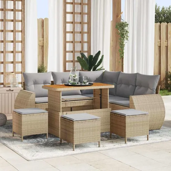 vidaXL Havesofa Sæt 9 pcs Beige/Lys Grå Poly Rattan