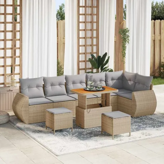 vidaXL Havesofa Sæt 9 pcs beige og lysegrå med opbevaring
