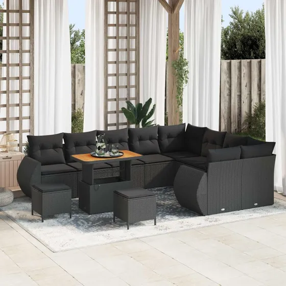 vidaXL Havesofa Sæt 12 stk Sort Polyrattan & Stål
