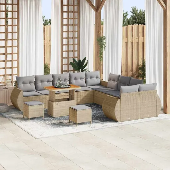 vidaXL Havesofa Sæt 13 stk beige/lysegrå med opbevaring