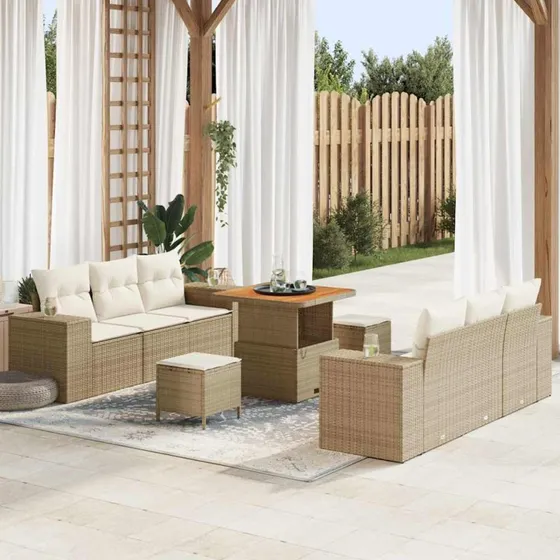 vidaXL Havesofa Sæt Beige/Creme 221x204x85 cm Poly Rattan