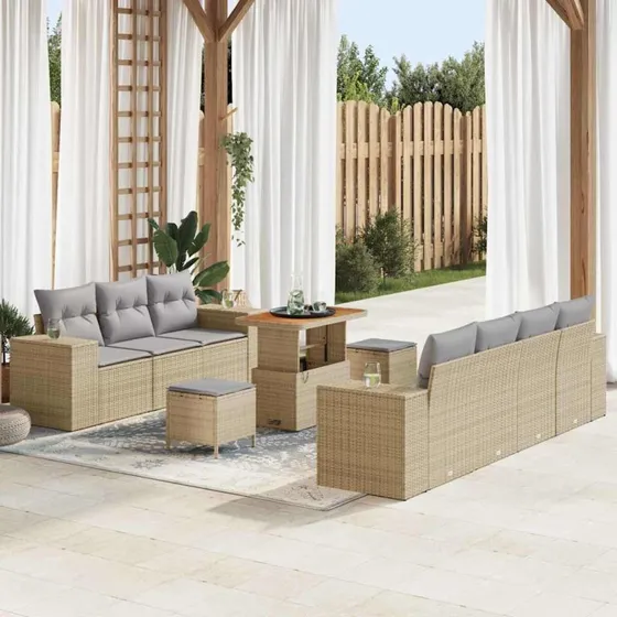 vidaXL Havesofa Sæt 10 pcs Beige/Lys Grå Poly Rattan