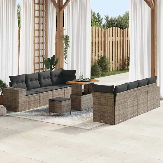 vidaXL Havesofa Sæt 11 stk Grå Polyrattan med opbevaring