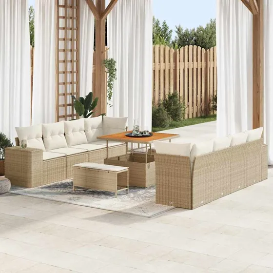 vidaXL Havesofa Sæt 11 pcs Beige/Creme Poly Rattan