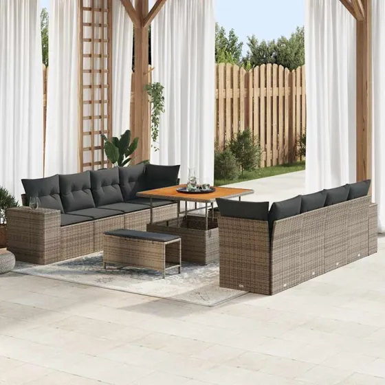 vidaXL Havesofa Sæt 11 stk Grå Polyrattan med Opbevaring
