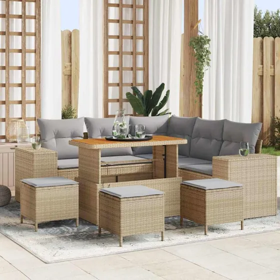 vidaXL Havesofa Sæt 9 pcs Beige/Lys Grå Poly Rattan