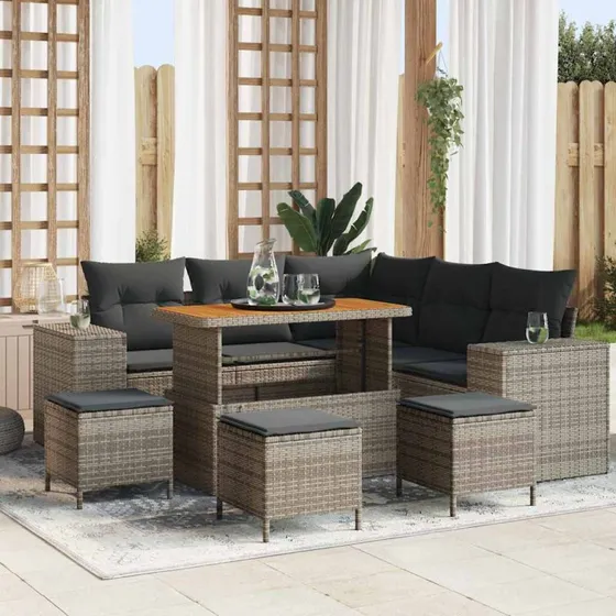 vidaXL Havesofa Sæt 9 pcs Grå PolyRattan med Opbevaring