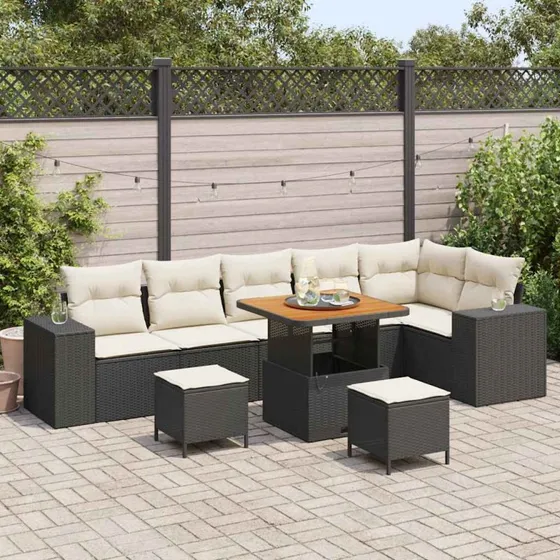 vidaXL Havesofa Sæt 9 pcs Sort/Cream Poly Rattan