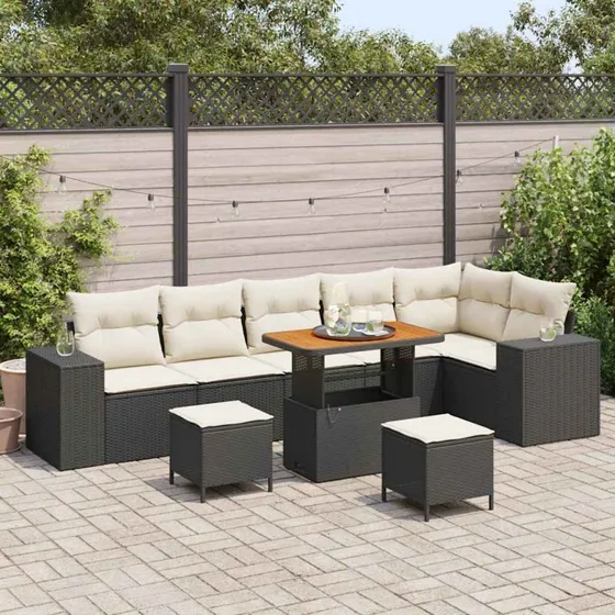 vidaXL Havesofa Sæt 9 pcs Sort/Cream Poly Rattan
