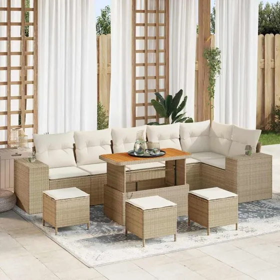 vidaXL Havesofa Sæt 10 pcs Beige/Creme Poly Rattan