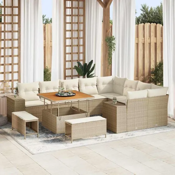 vidaXL Havesofa Sæt 12 stk Beige/Creme med opbevaring