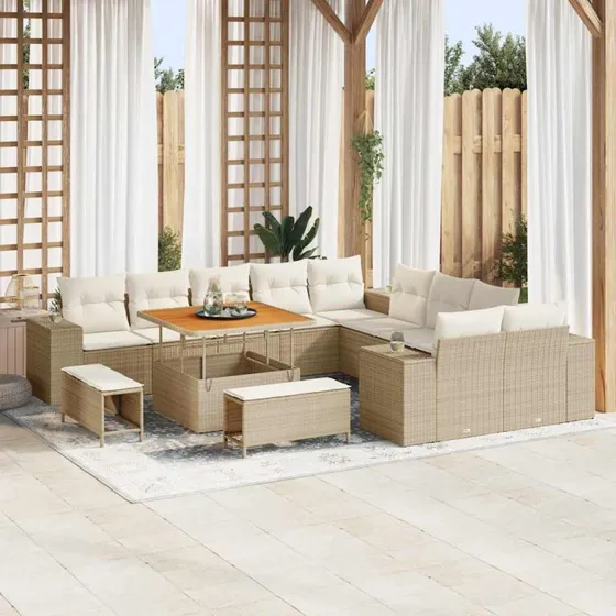vidaXL Havesofa Sæt 13 pcs Beige/Creme PolyRattan