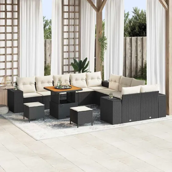 vidaXL Havesofa Sæt 13 pcs Sort og Cream, 80 x 80 x 71 cm