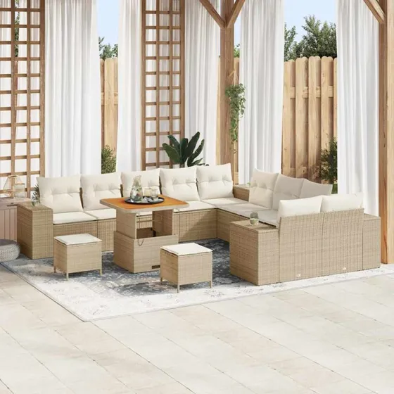 vidaXL Havesofa Sæt 13 pcs Beige/Creme Poly rattan