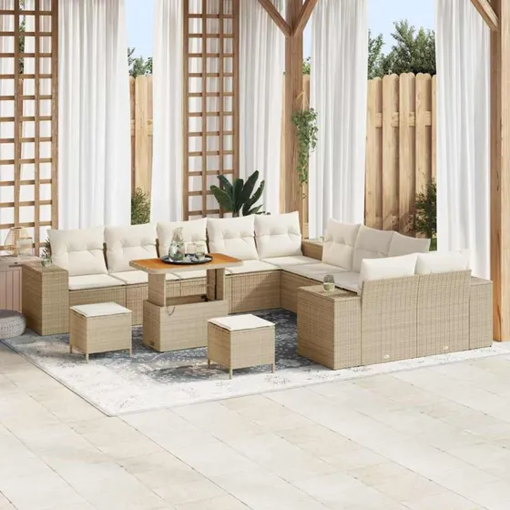 vidaXL Havesofa Sæt 13 pcs Beige/Creme PolyRattan