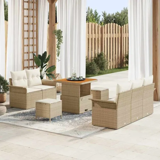 vidaXL Havesofa Sæt 8 stk Beige/Creme med opbevaring