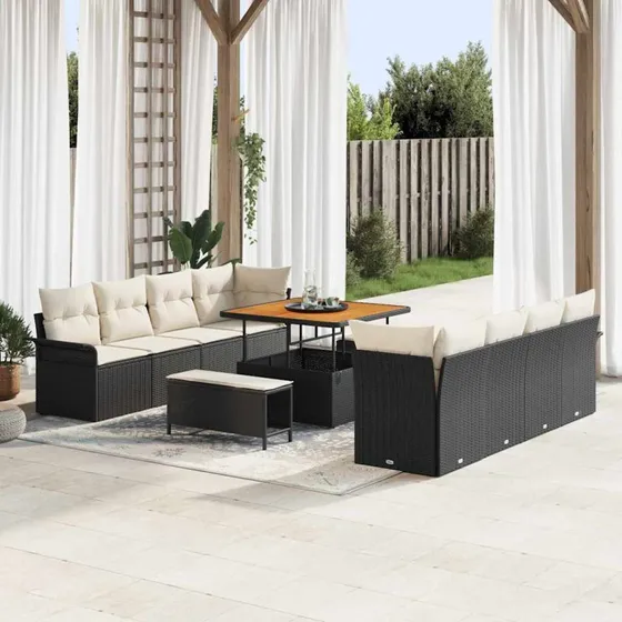 vidaXL Havesofa Sæt 100 x 100 x 71 cm Sort/Cream med pude