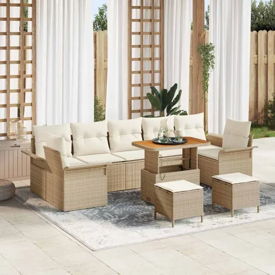 vidaXL Havesofa Sæt 10 stk Beige/Creme med opbevaring