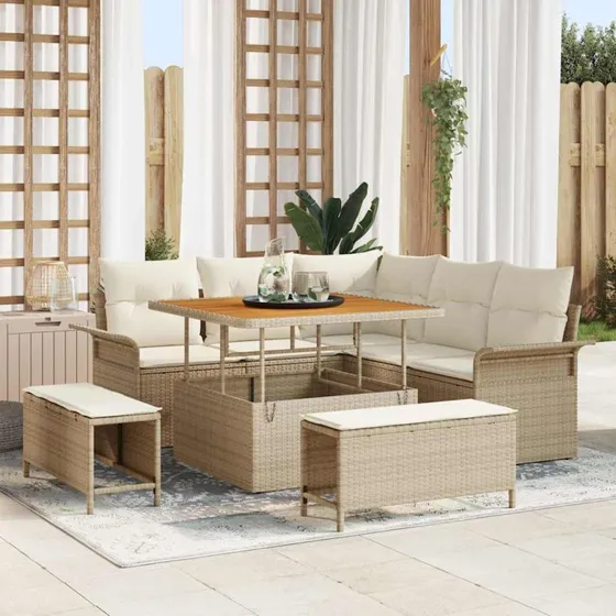 vidaXL Havesofa Sæt 8 stk med opbevaring Beige og Creme