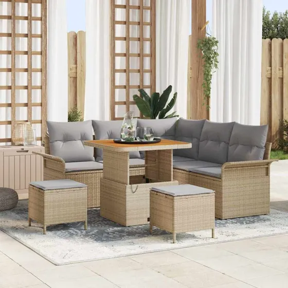 vidaXL Havesofa Sæt 8 stk med opbevaring, Beige og lys grå