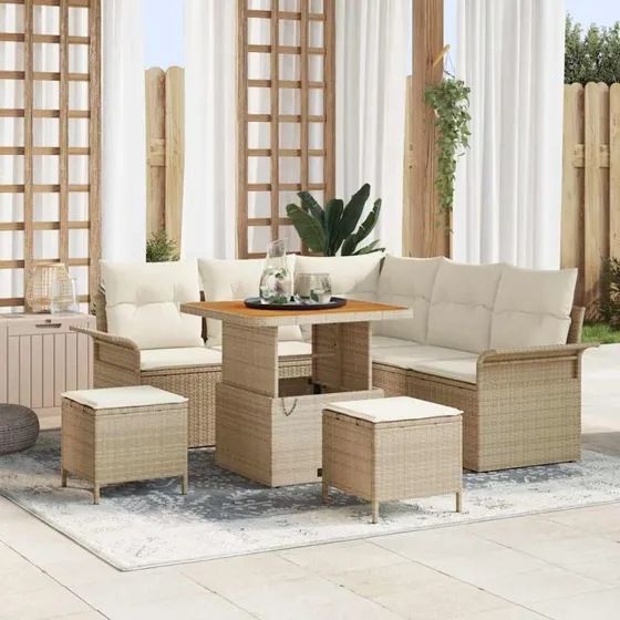 vidaXL Havesofa Sæt 8 stk Beige/Creme med opbevaring
