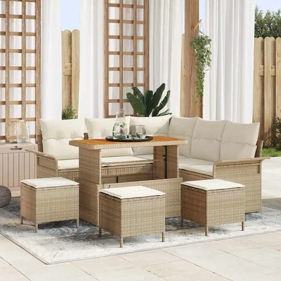 vidaXL Havesofa Sæt 9 stk Beige/Creme med opbevaring