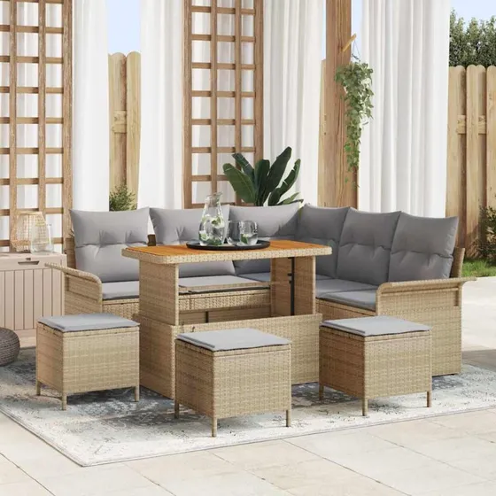 vidaXL Havesofa Sæt 9 stk Beige/Lys Grå med Opbevaring