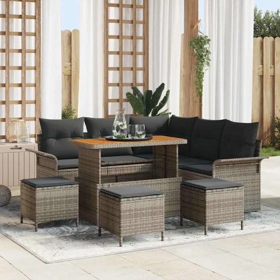 vidaXL Havesofa Sæt 9 stk Grå Polyrattan, Stål & Akacietræ