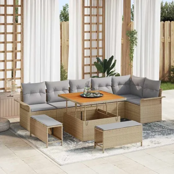 vidaXL Havesofa Sæt 9 stk Beige/Lys Grå med Opbevaring