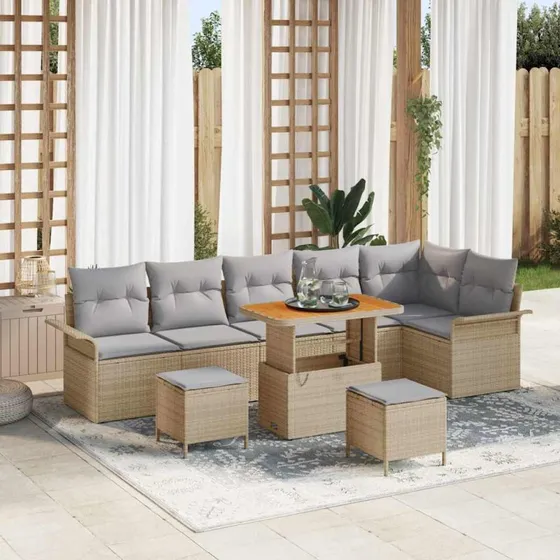 vidaXL Havesofa Sæt 9 stk Beige/Lys Grå med Opbevaring