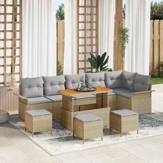 vidaXL Havesofa Sæt 10 stk Beige/Lys Grå med Opbevaring