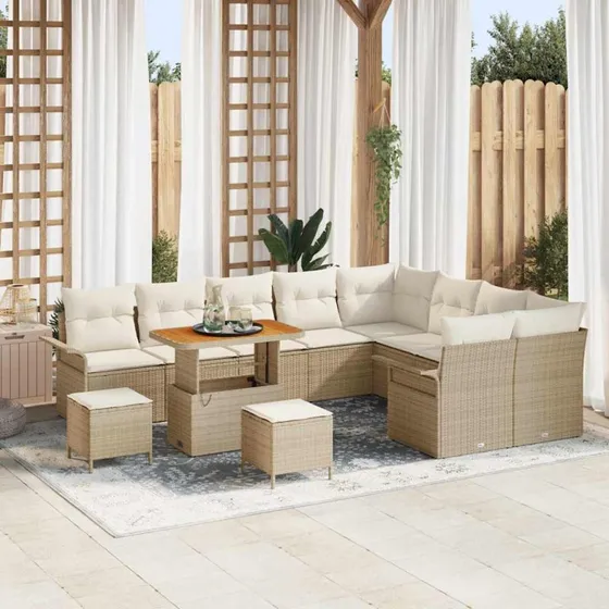 vidaXL Havesofa Sæt 12 stk Beige/Creme med opbevaring