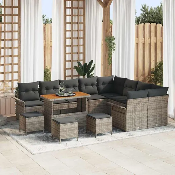 vidaXL Havesofa Sæt 13 pc Grå Polyrattan, Stål og Akacietræ