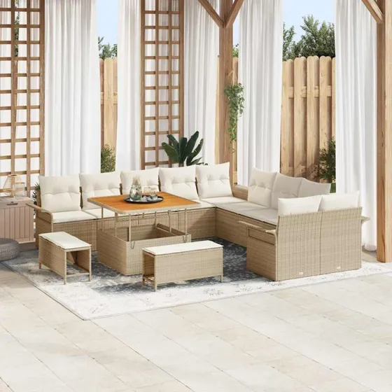 vidaXL Havesofa Sæt 13 stk Beige/Creme med opbevaring