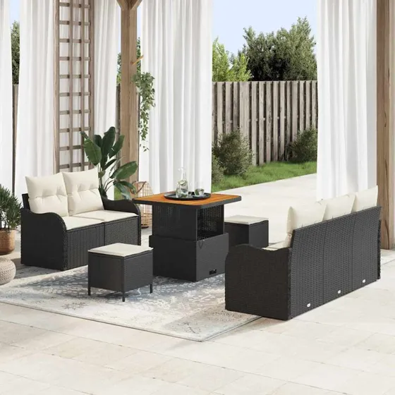 vidaXL Havesofa Sæt 8 stk Sort og Cream 80x80x71 cm med opbevaring