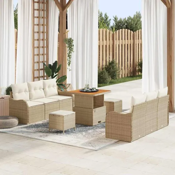 vidaXL Havesofa Sæt 9 pc Beige/Creme med Opbevaring