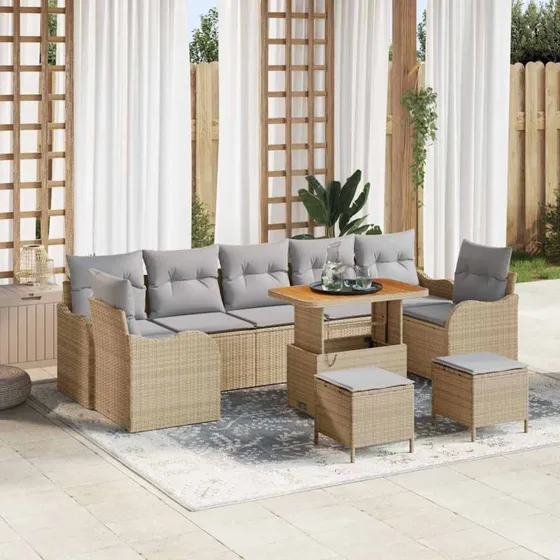 vidaXL Havesofa Sæt 10 stk Beige/Lys Grå med Opbevaring