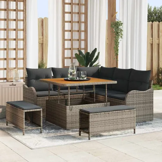 vidaXL Havesofa Sæt 8 del, Grå, Polyrattan & Akacietræ