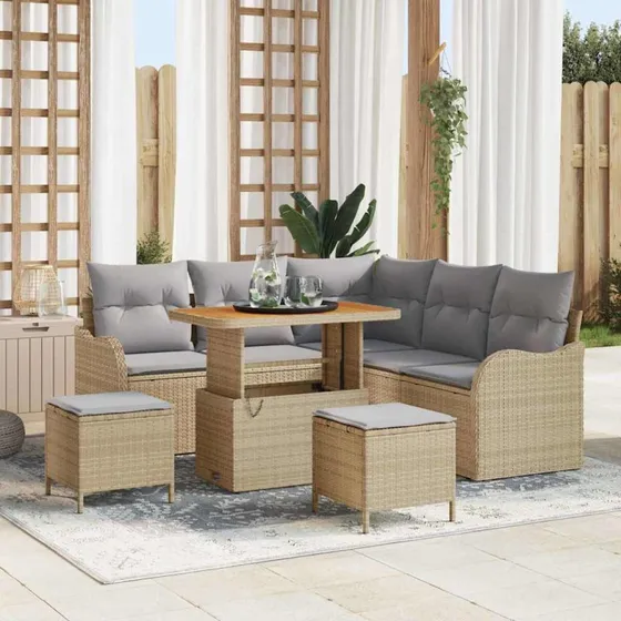 vidaXL Havesofa Sæt 8 stk Beige/Lys Grå med Opbevaring