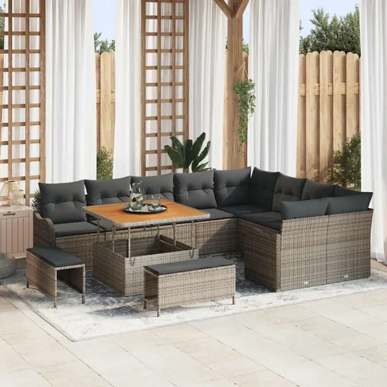 vidaXL Havesofa Sæt 12 del, Grå, Polyrattan, Stål & Akacietræ