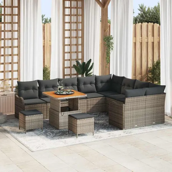 vidaXL Havesofa Sæt 12 del, Grå, Polyrattan, Stål, Akacietræ