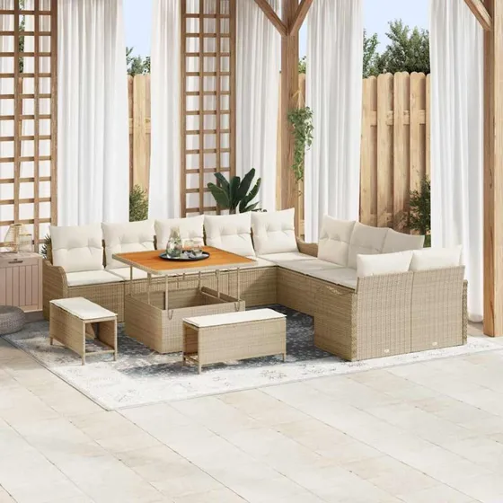 vidaXL Havesofa Sæt 13 stk Beige/Creme med opbevaring