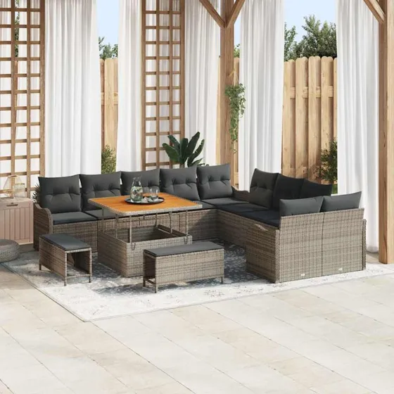 vidaXL Havesofa Sæt 13 pc Grå Polyrattan, Stål & Akacietræ