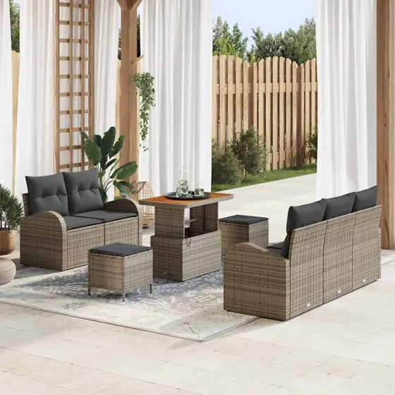 vidaXL Havesofa Sæt 8 stk Grå Polyrattan, Stål & Akacietræ