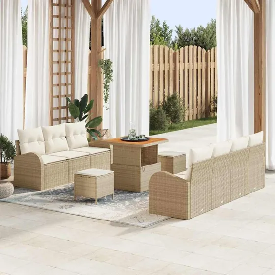 vidaXL Havesofa Sæt 10 stk med opbevaring, beige og creme
