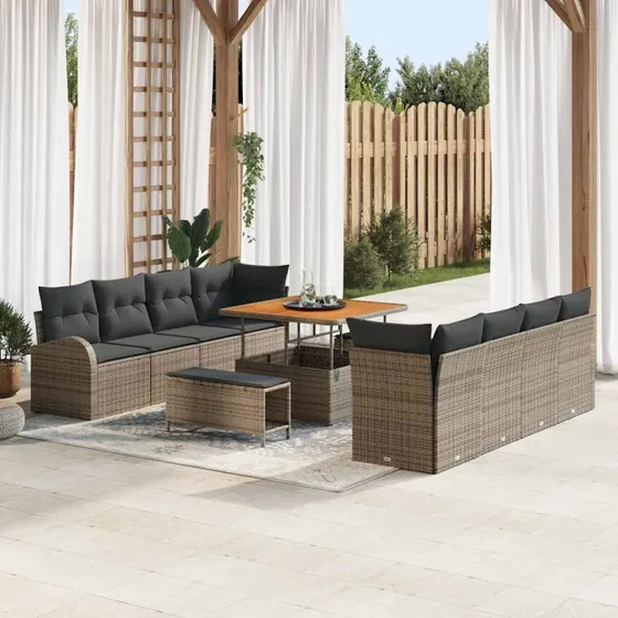 vidaXL Havesofa Sæt 11 stk Grå Polyrattan, Stål & Akacietræ