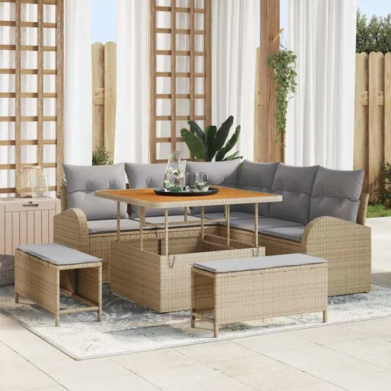 vidaXL Havesofa Sæt 8 stk Beige/Lys Grå med Opbevaring