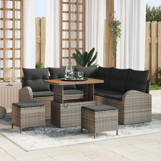 vidaXL Havesofa Sæt 8 stk Grå Polyrattan, Stål & Akacietræ
