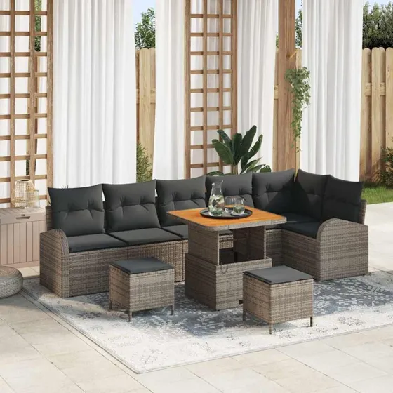 vidaXL Havesofa Sæt 9 stk Grå Polyrattan, Stål & Akacietræ