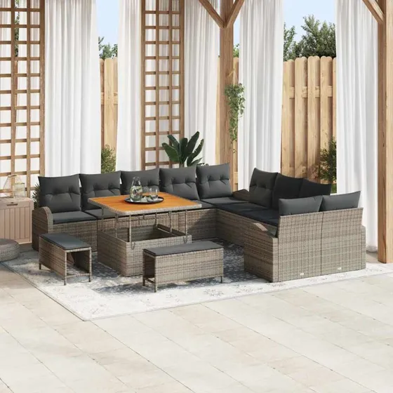 vidaXL Havesofa Sæt 13 pc Grå Polyrattan, Stål & Akacietræ